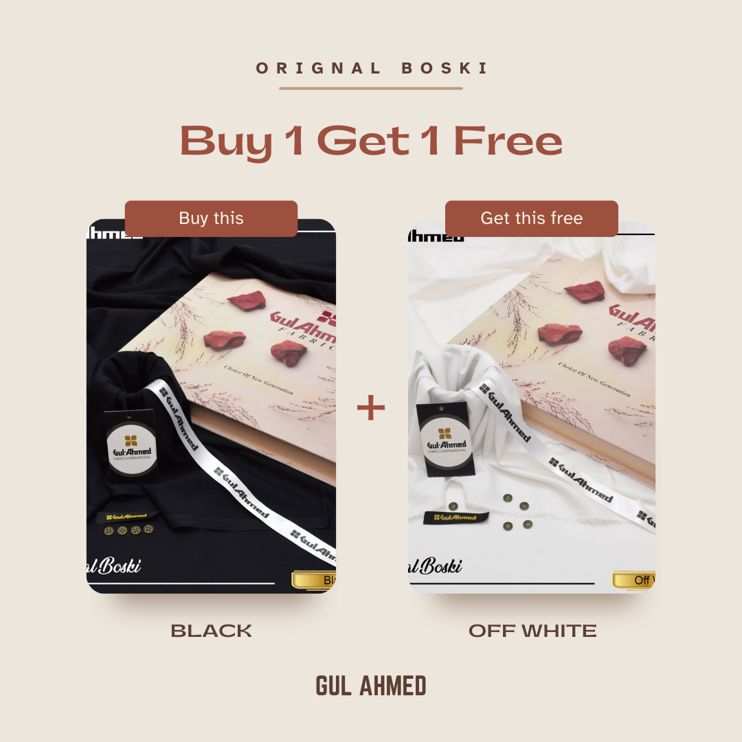 DEAL 1 - GUL AHMED ORIGNAL BOSKI ( 1 - PURE BLACK & 1 - OFF WHITE )