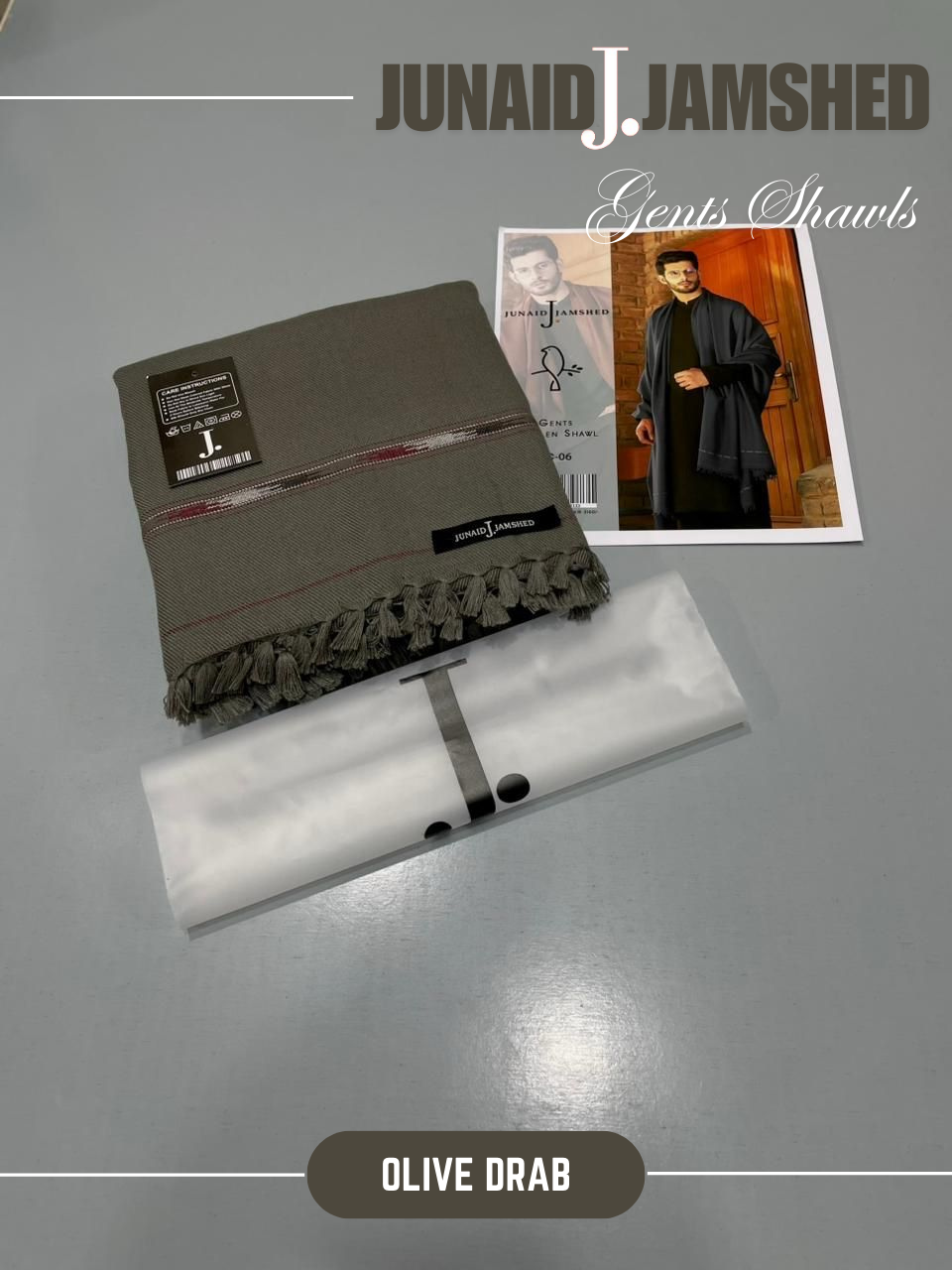 JUNAID JAMSHED- Premium - Gents Wool Shawl – Olive Drab