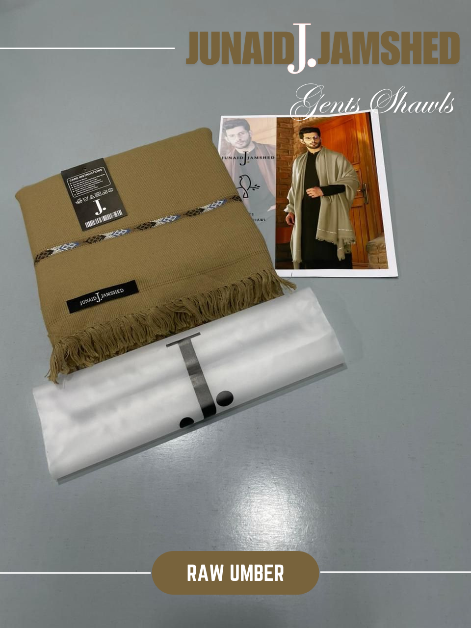 JUNAID JAMSHED- Premium - Gents Wool Shawl – Raw Umber