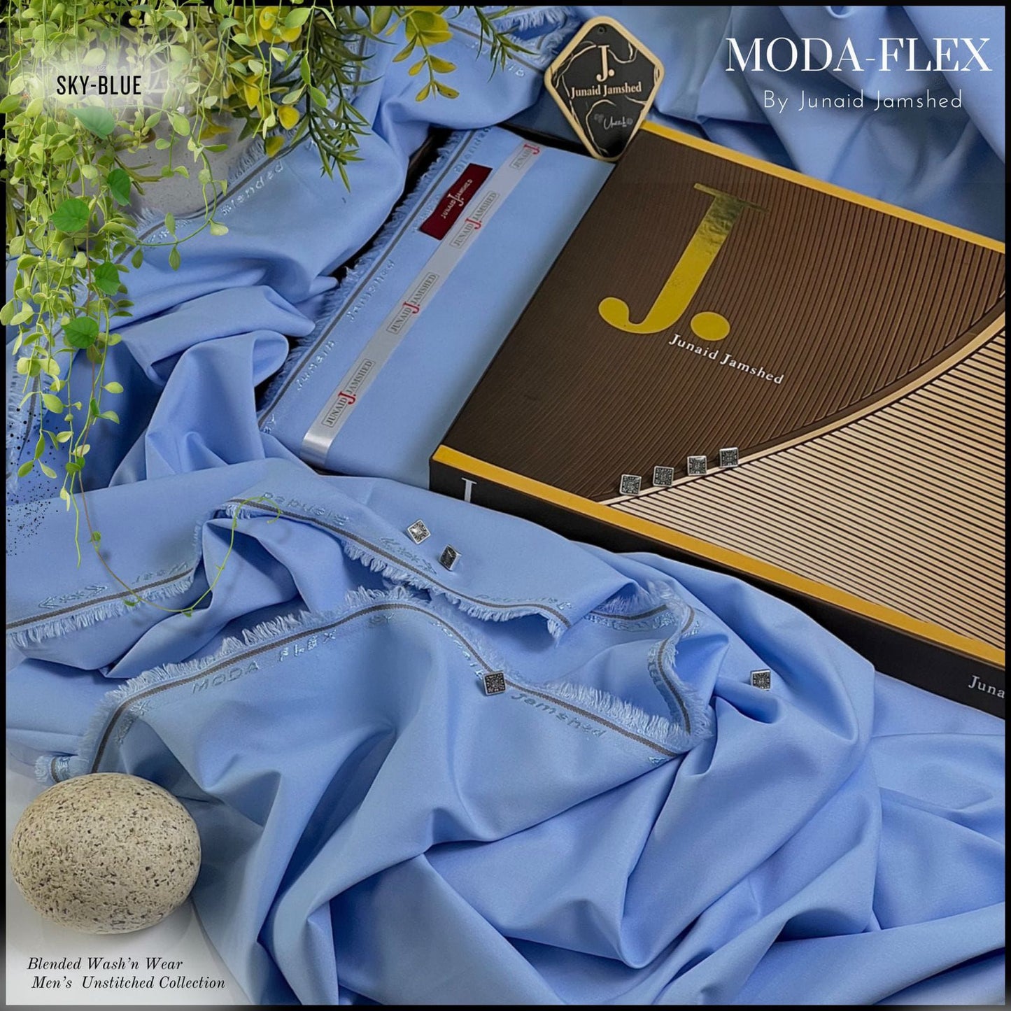JUNAID JAMSHED ( SKY BLUE ) MEN Unstitched 4-Season Wash & Wear