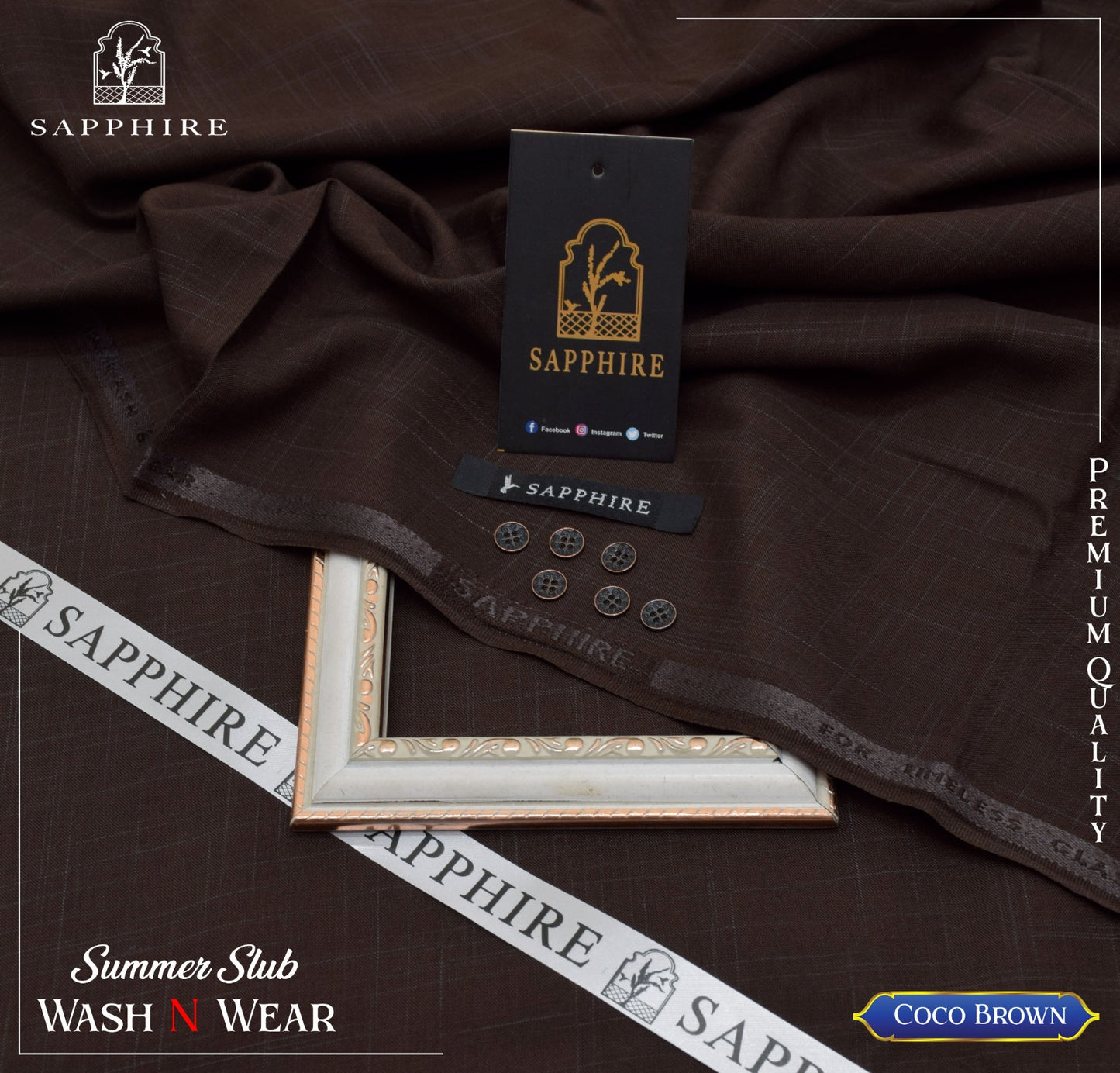 SAPPHIRE ( COCO BROWN ) MEN ( SELF PRINT SLUB ) Unstitched Summer Wash & Wear