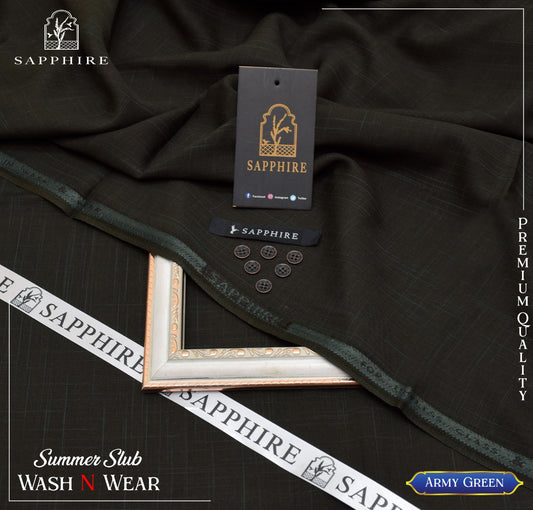 SAPPHIRE ( ARMY GREEN ) MEN ( SELF PRINT SLUB ) Unstitched Summer Wash & Wear