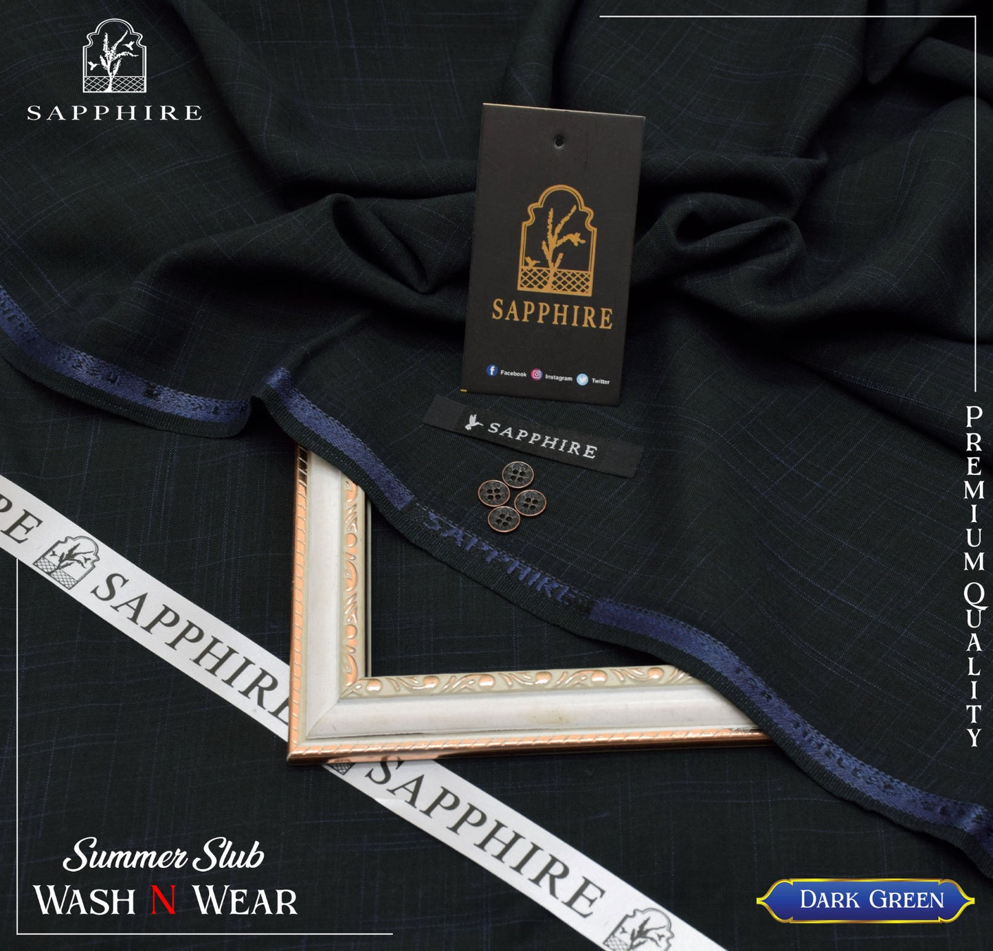 SAPPHIRE ( DARK GREEN ) MEN ( SELF PRINT SLUB ) Unstitched Summer Wash & Wear