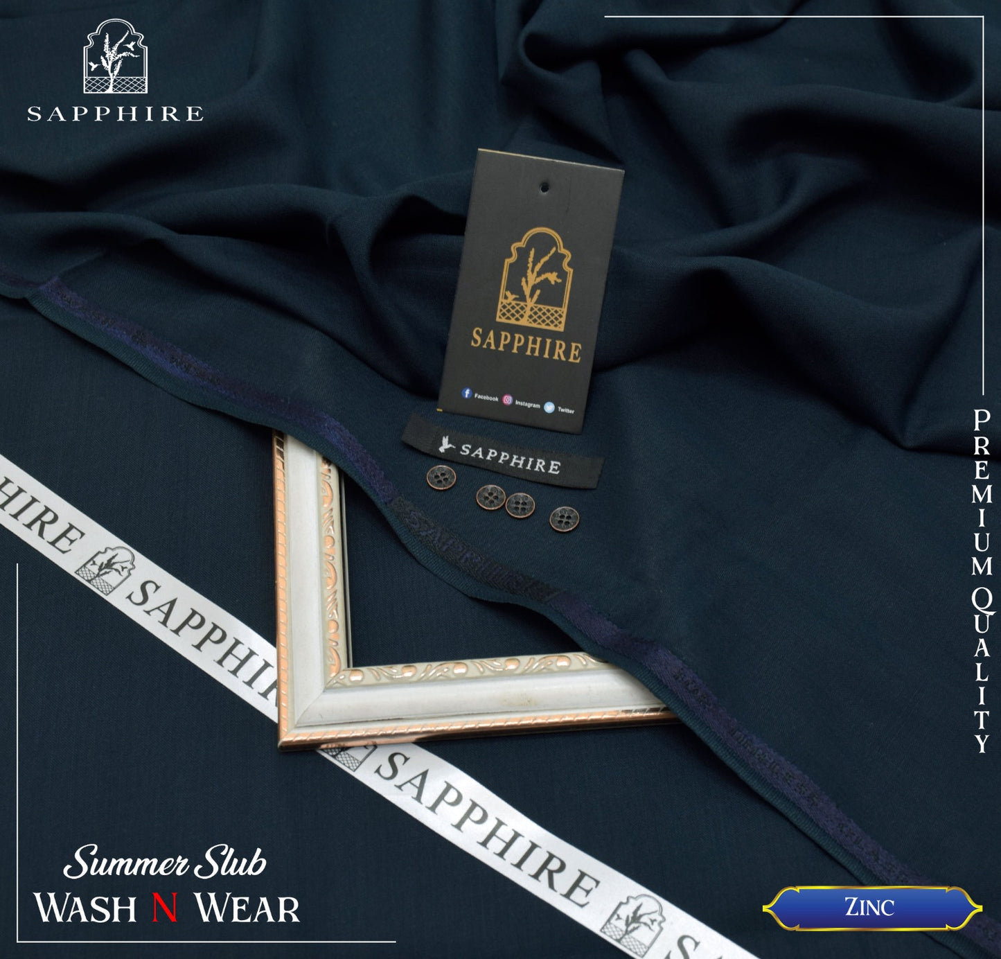 SAPPHIRE ( ZINC ) MEN ( SELF PRINT SLUB ) Unstitched Summer Wash & Wear