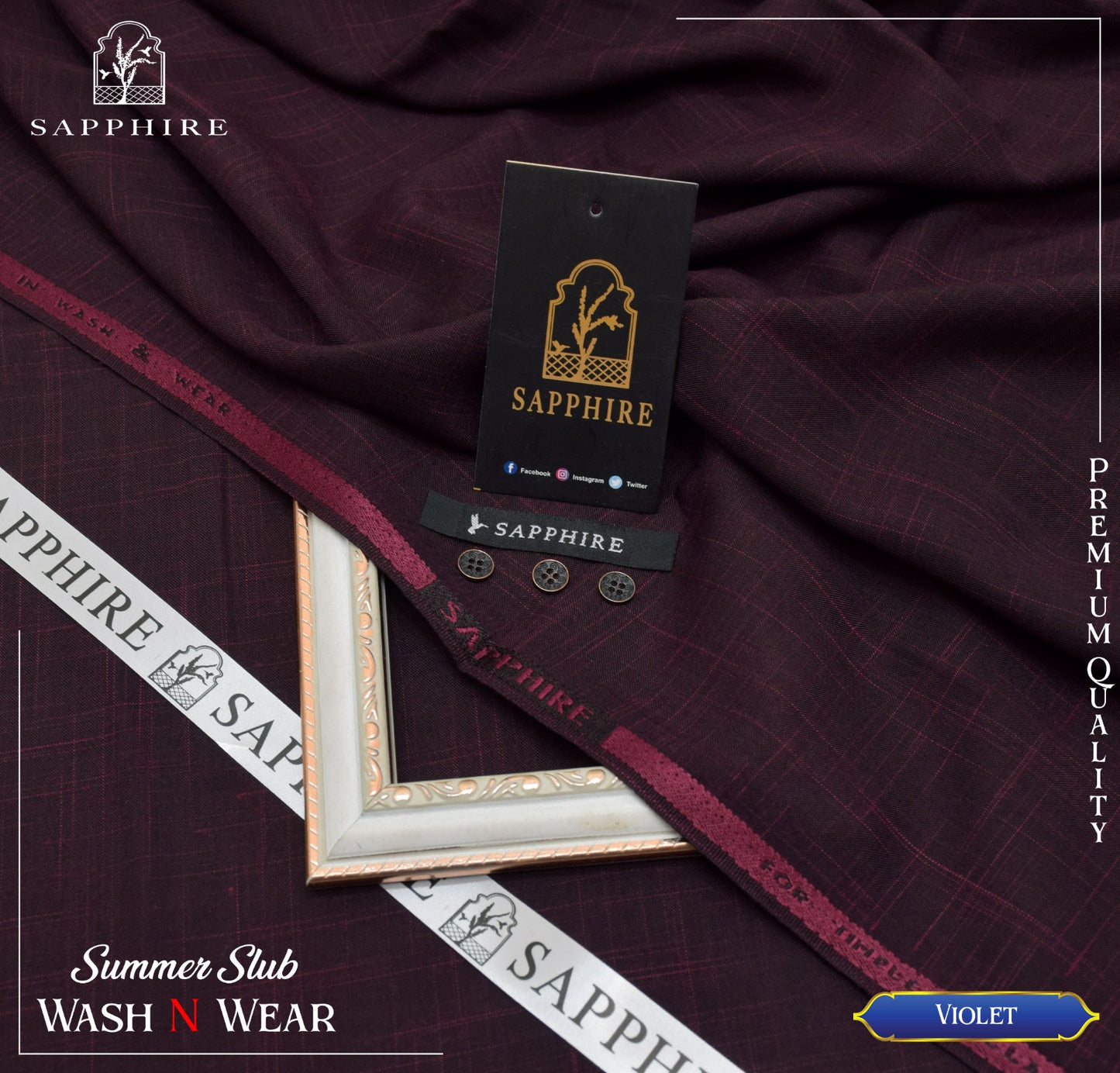 SAPPHIRE ( VIOLET ) MEN ( SELF PRINT SLUB ) Unstitched Summer Wash & Wear