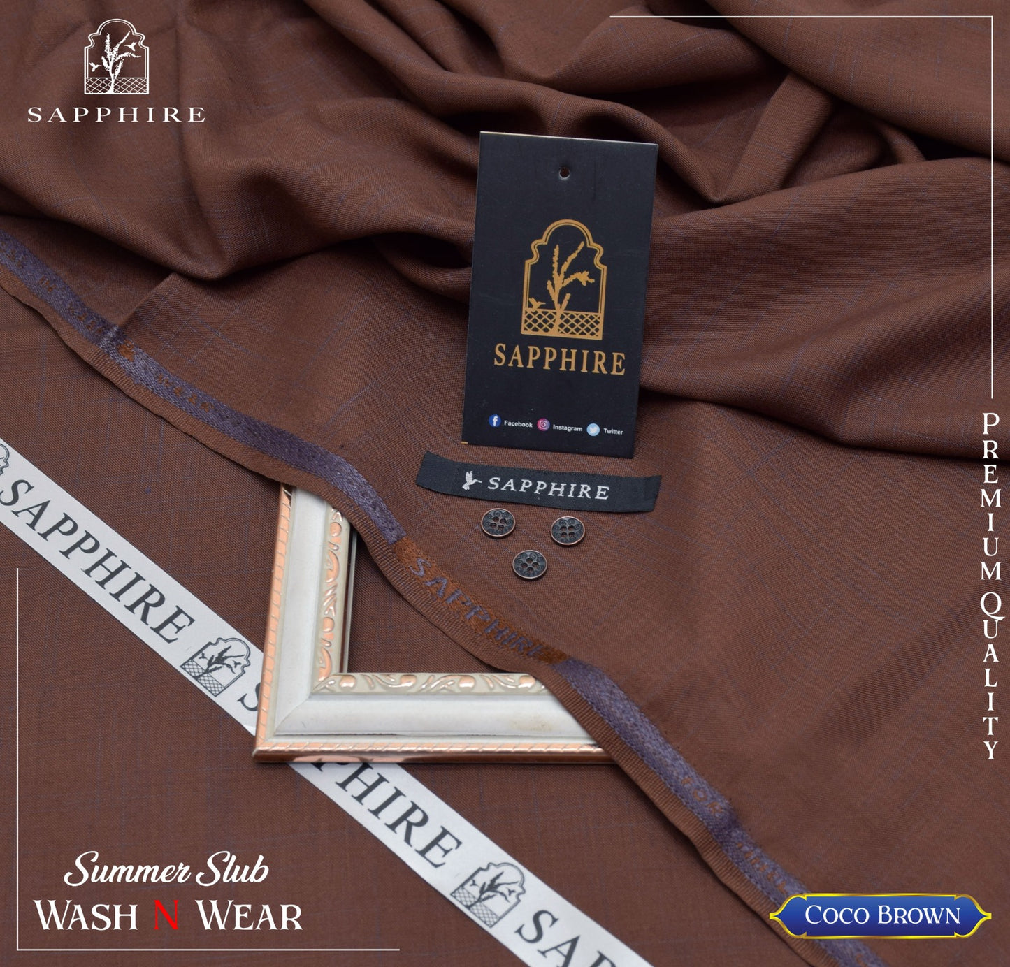 SAPPHIRE ( COCO BROWN ) MEN ( SELF PRINT SLUB ) Unstitched Summer Wash & Wear