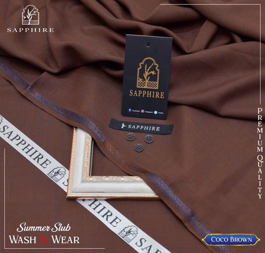 SAPPHIRE ( COCO BROWN ) MEN ( SELF PRINT SLUB ) Unstitched Summer Wash & Wear