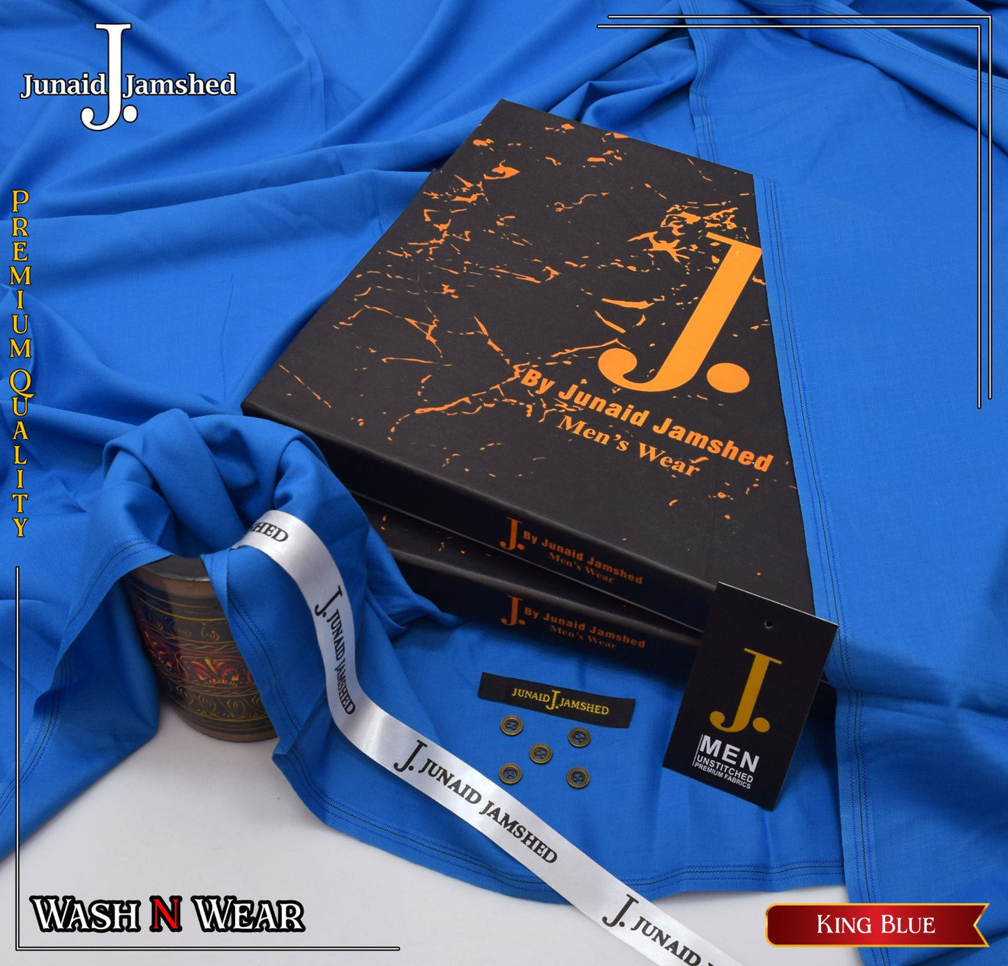 JUNAID JAMSHED ( KING BLUE ) MEN Unstitched 4-Season Wash & Wear
