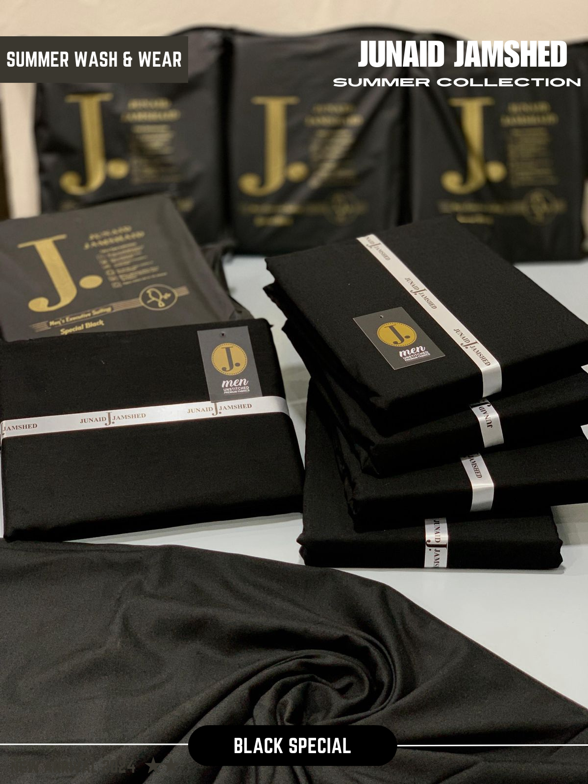 JUNAID JAMSHED (BLACK SPECIAL) MEN Unstitched Summer Wash & Wear