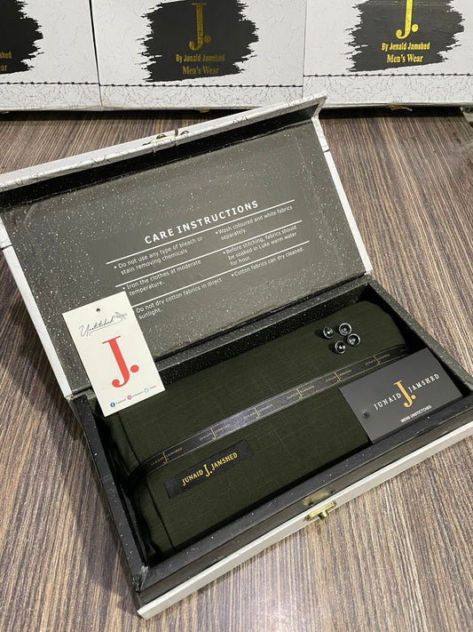 JUNAID JAMSHED ( ARMY GREEN ) MEN Unstitched ( SLUB ) 4-SEASON Wash & Wear