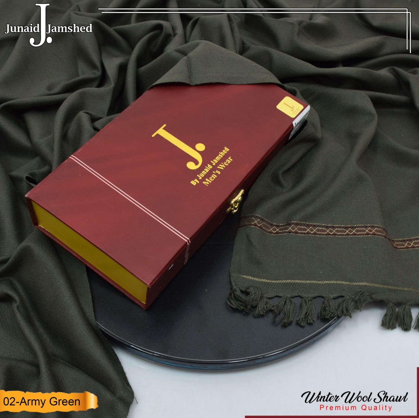 JUNAID JAMSHED- Premium Box - Gents Wool Shawl – Army Green