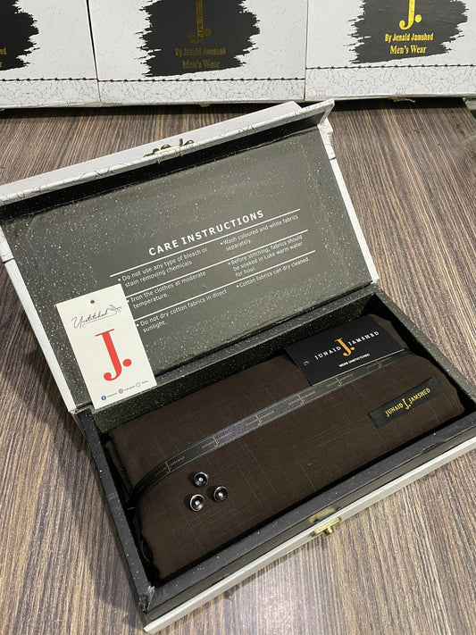 JUNAID JAMSHED ( DARK COCO BROWN ) MEN Unstitched ( SLUB ) 4-SEASON Wash & Wear