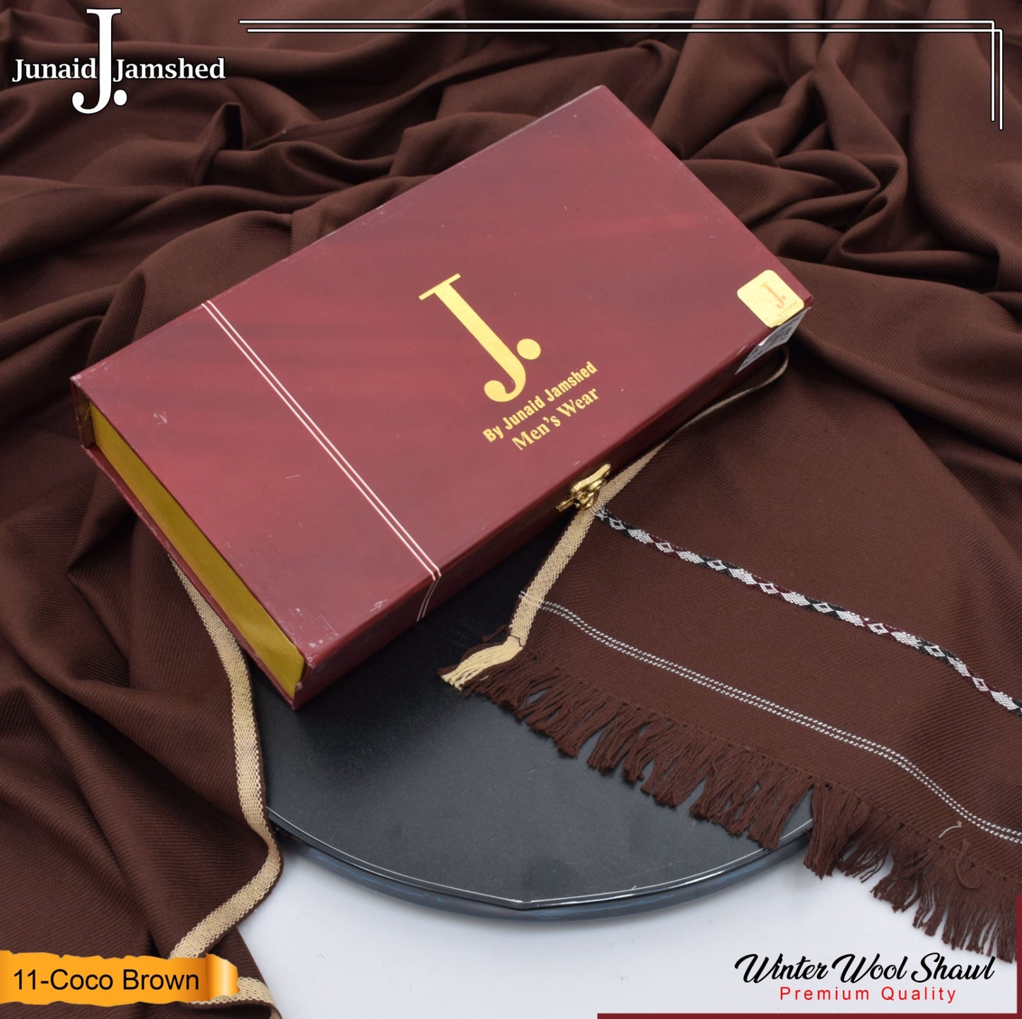 JUNAID JAMSHED- Premium Box - Gents Wool Shawl – Coco Brown