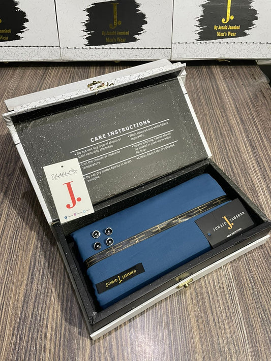 JUNAID JAMSHED ( FLAT DARK BLUE ) MEN Unstitched 4-Season Wash & Wear