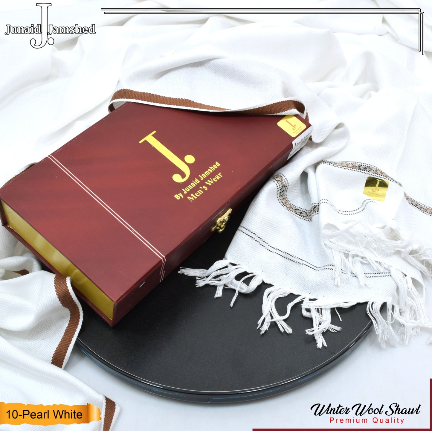 JUNAID JAMSHED- Premium Box - Gents Wool Shawl – Pearl White