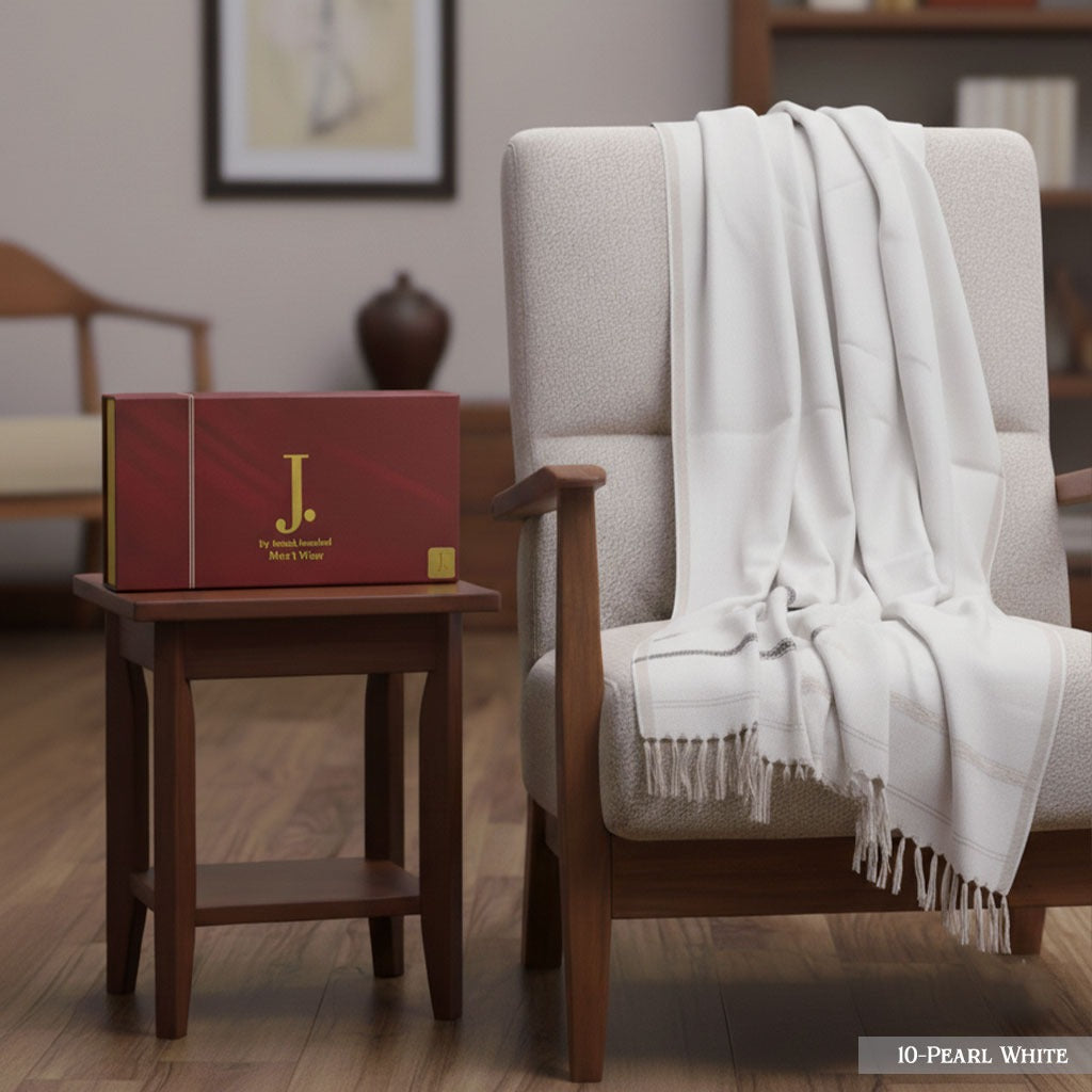 JUNAID JAMSHED- Premium Box - Gents Wool Shawl – Pearl White