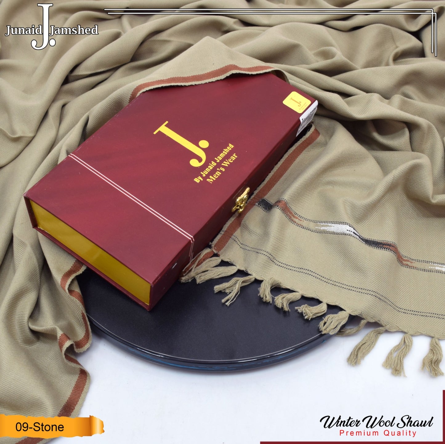 JUNAID JAMSHED- Premium Box - Gents Wool Shawl – Stone
