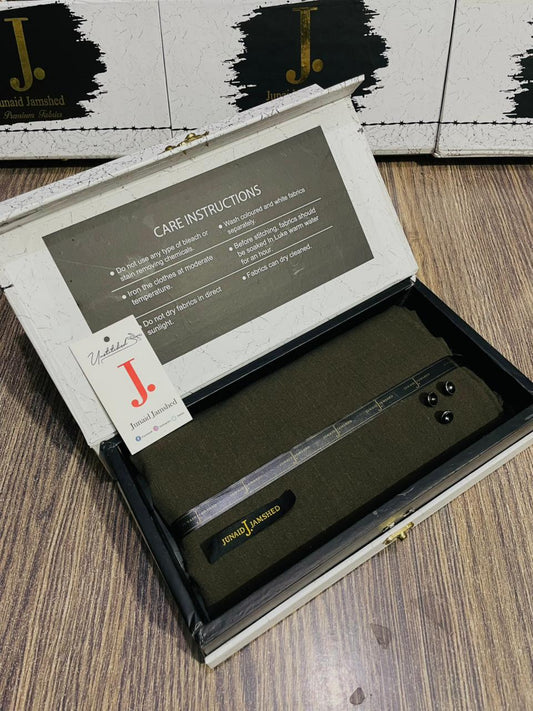 JUNAID JAMSHED ( OLIVE ) MEN Unstitched ( DOUBLE TUNE ) 4-SEASON Wash & Wear