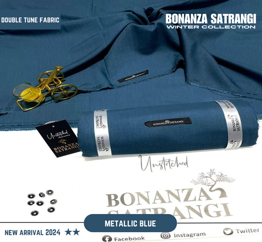 BONANZA SATRANGI (METALLIC BLUE) MEN Unstitched Double Tune Winter Wash & Wear