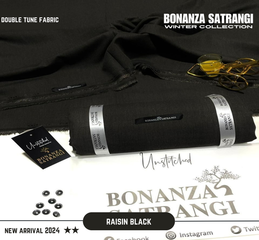 BONANZA SATRANGI (RAISIN BLACK) MEN Unstitched Double Tune Winter Wash & Wear