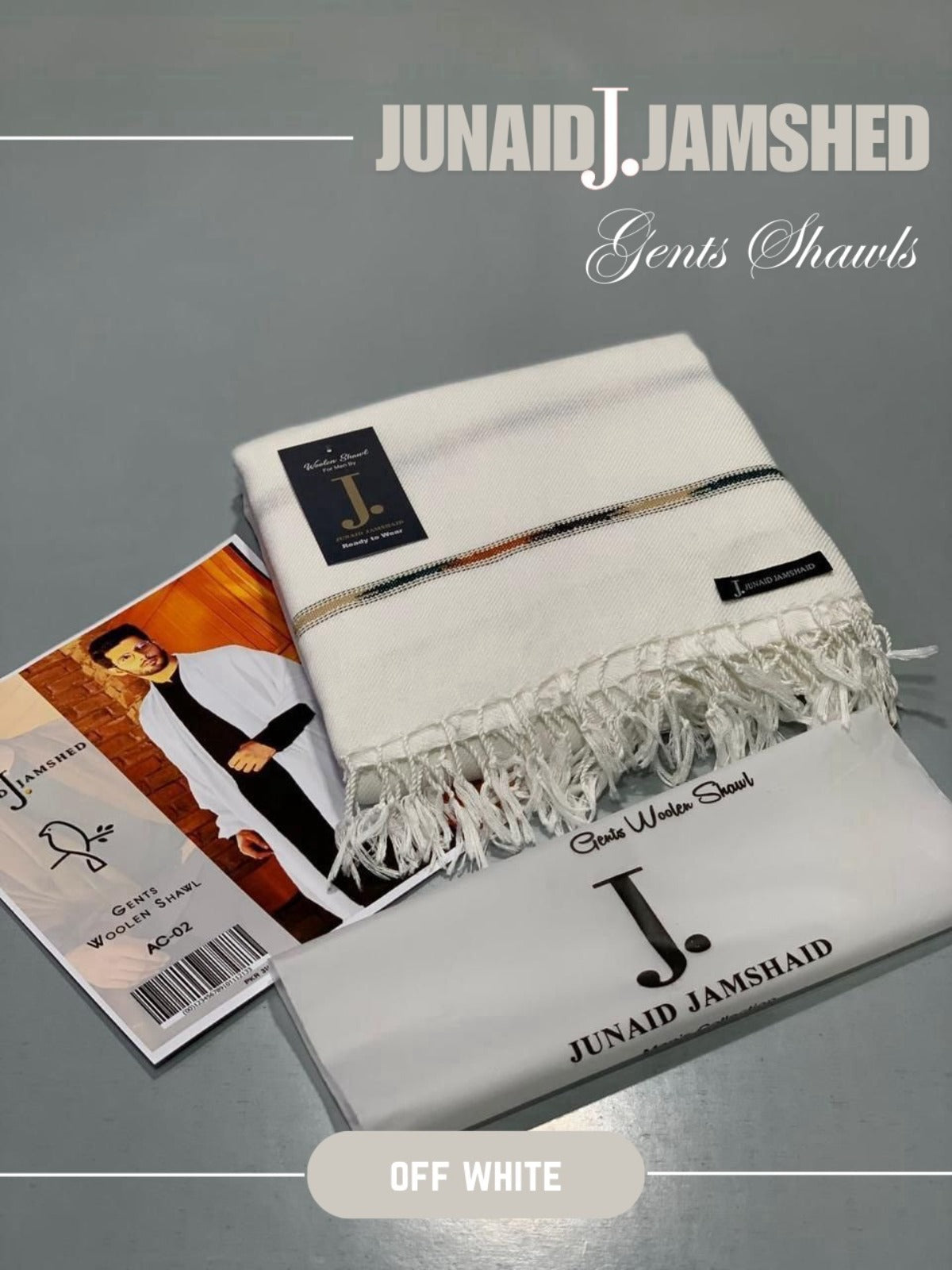 JUNAID JAMSHED- Premium - Gents Wool Shawl – OFF White